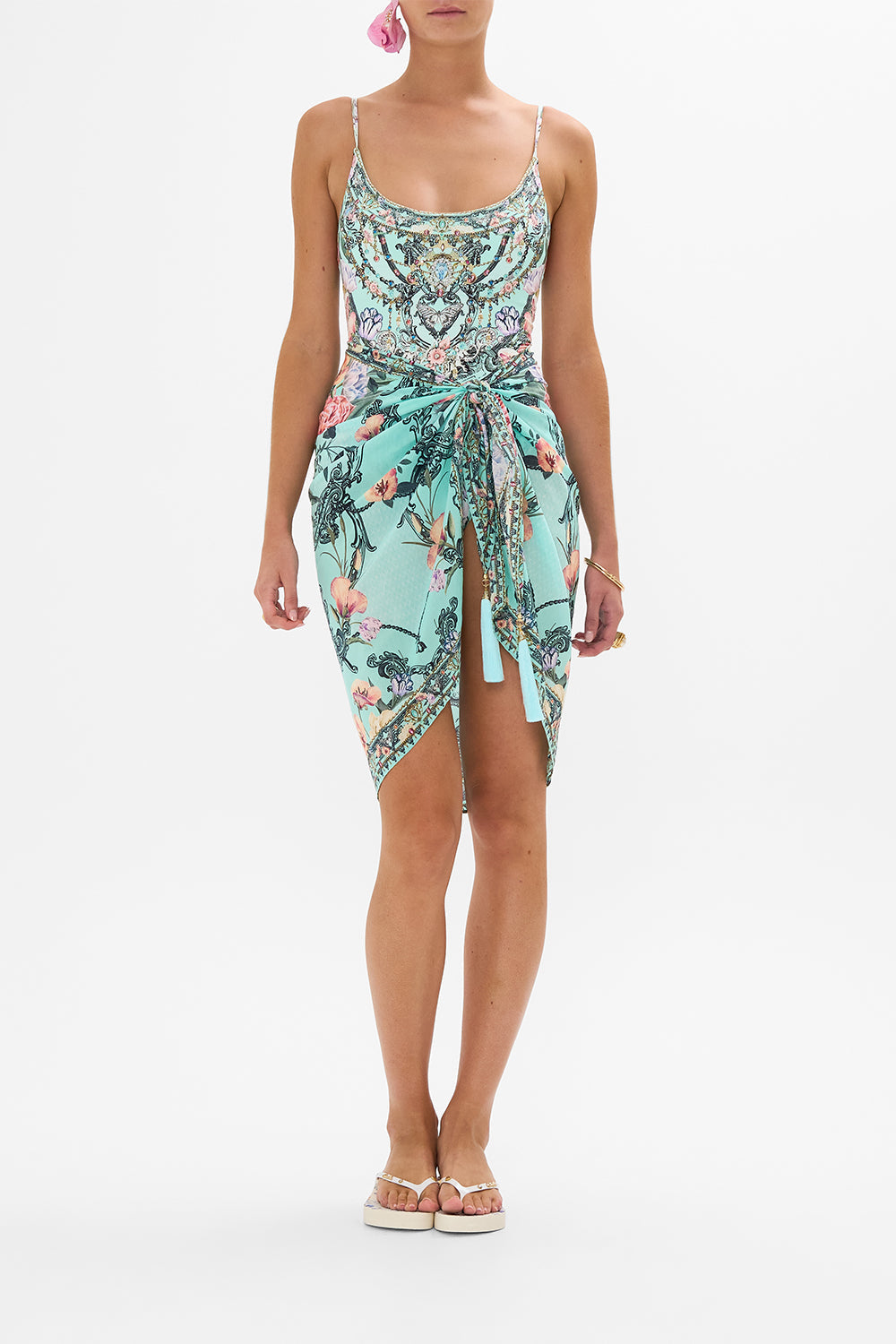 CAMILLA floral scoop neck one piece in Petal Promise Land