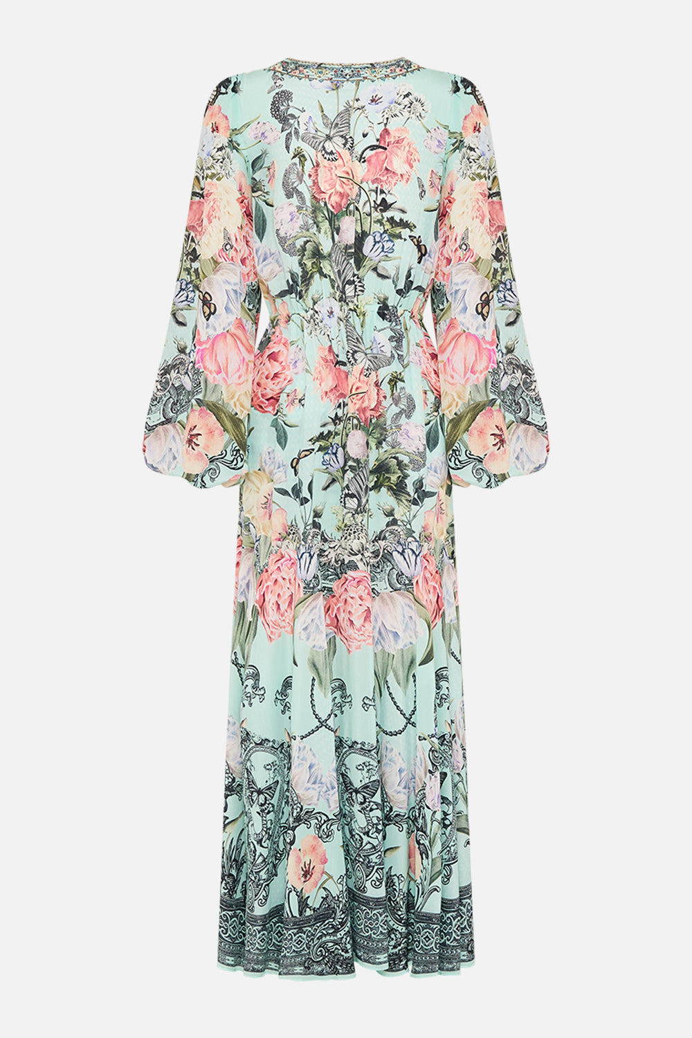 CAMILLA Floral Wrap Tie Dress with Blouson Sleeve in Petal Promise Land