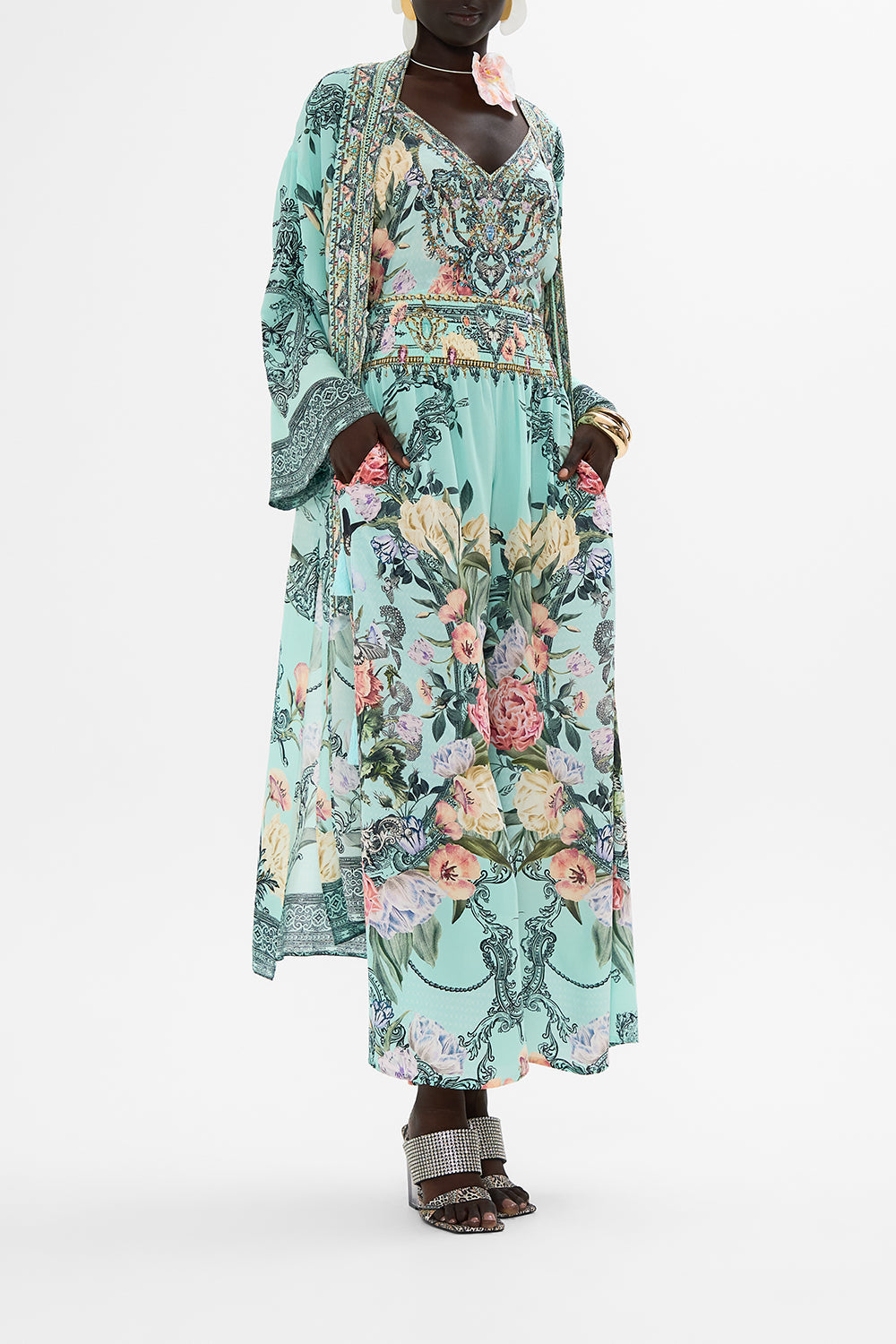 CAMILLA floral v neck silk cami in Petal Promiseland print