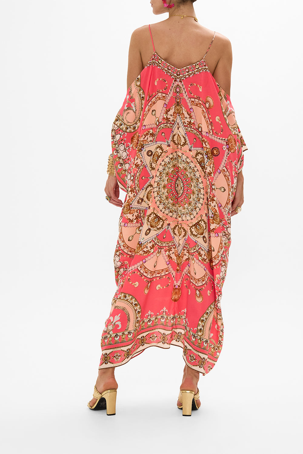 CAMILLA Pink Shoestring Strap Kaftan in Shell Games