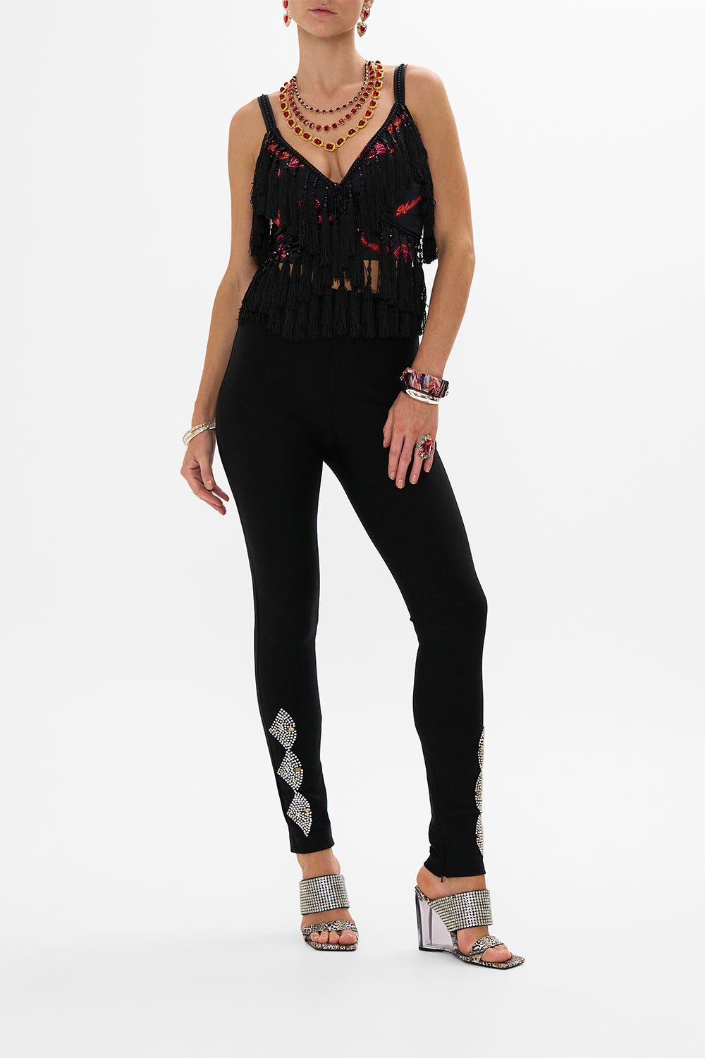 CAMILLA Black Seam Detail Bralette with Tassels in Electric Loveland