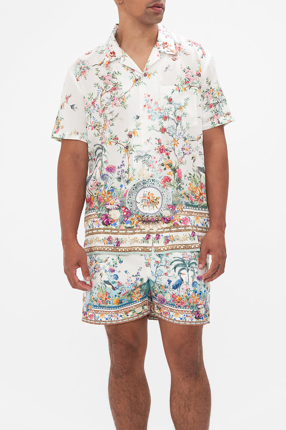 Hotel Franks By CAMILLA mens floral print shirt sleeve shirt in Plumes and Parterres print