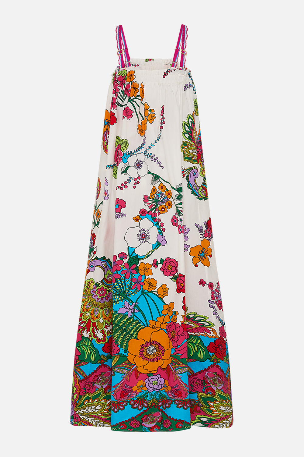 CAMILLA retro floral wide strap sun dress in Cosmic Prairie print