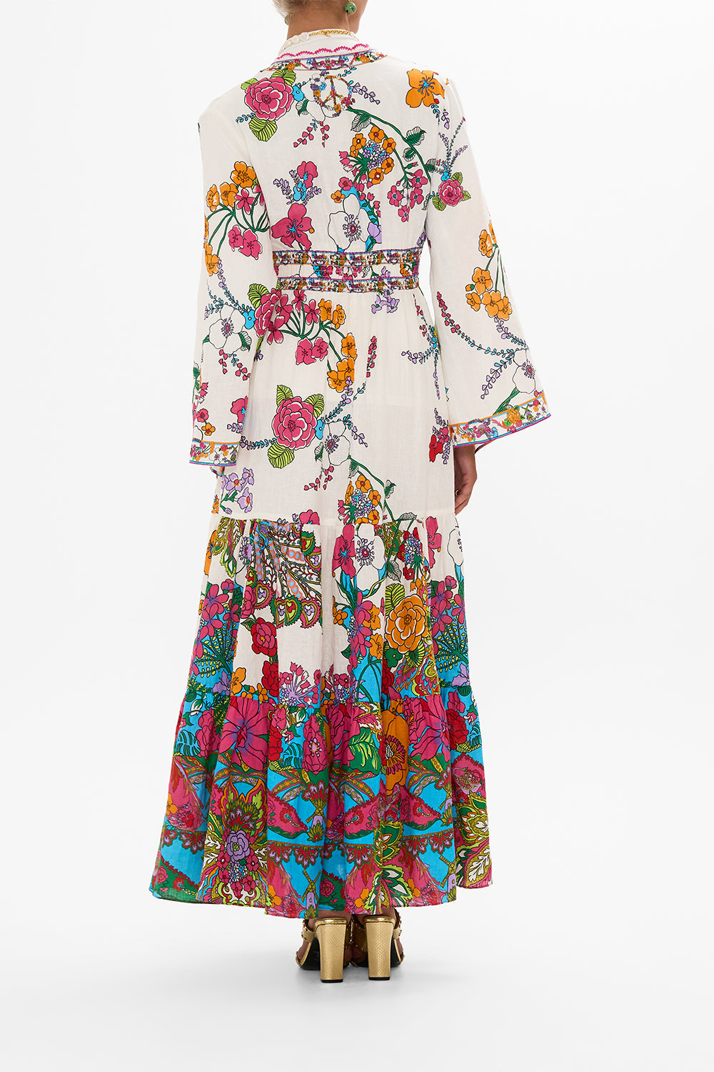 CAMILLA Floral Dress with Tiered Skirt in Cosmic Prairie