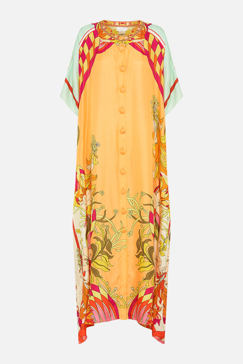 CAMILLA Floral Button Through Batwing Kaftan in The Flower Child Society