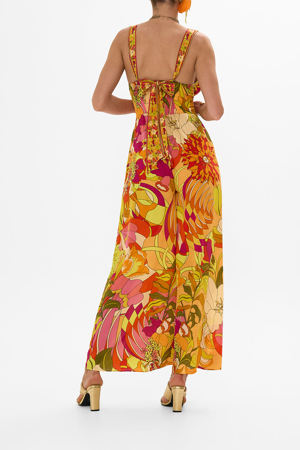 CAMILLA Floral Halterneck Jumpsuit with Tie Neck in The Flower Child Society