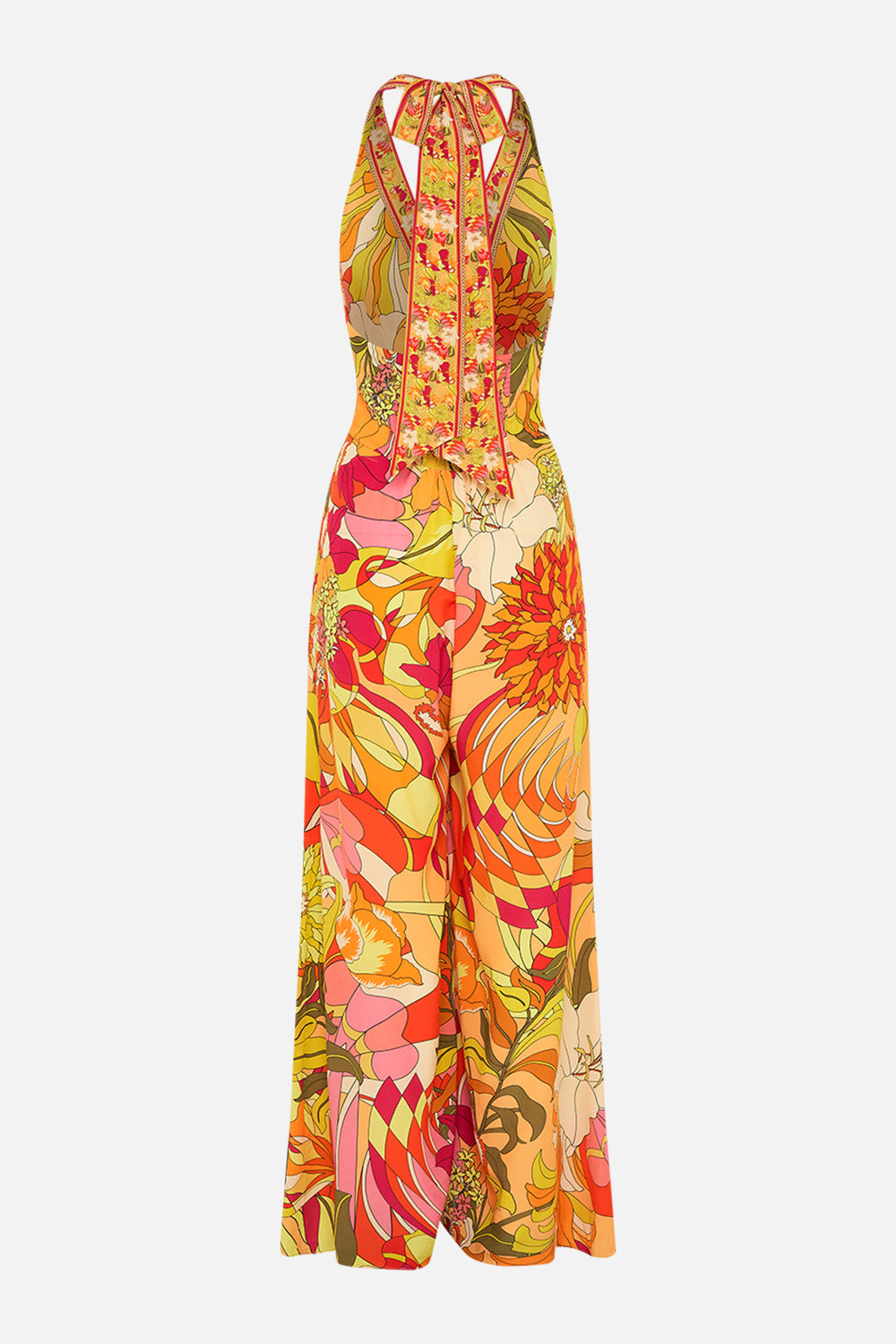 CAMILLA Floral Halterneck Jumpsuit with Tie Neck in The Flower Child Society