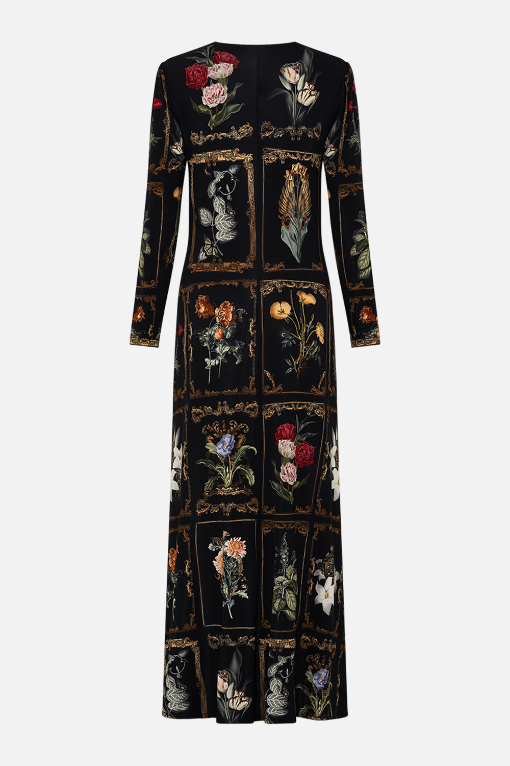 CAMILLA Black Gathered Jersey Long Dress in Magic in the Manuscripts