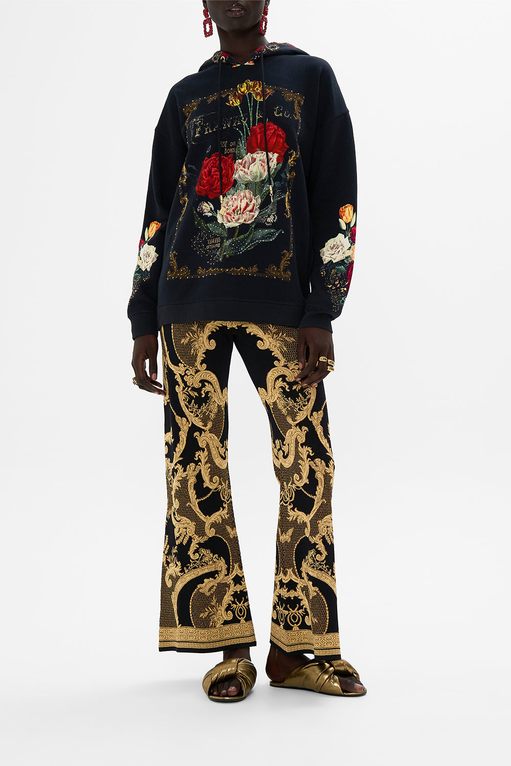 CAMILLA Black Hoody with Pockets in Magic in the Manuscripts print