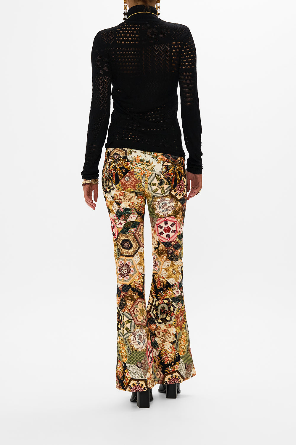 CAMILLA floral pointelle turtle neck knit in Stitched In Time print.