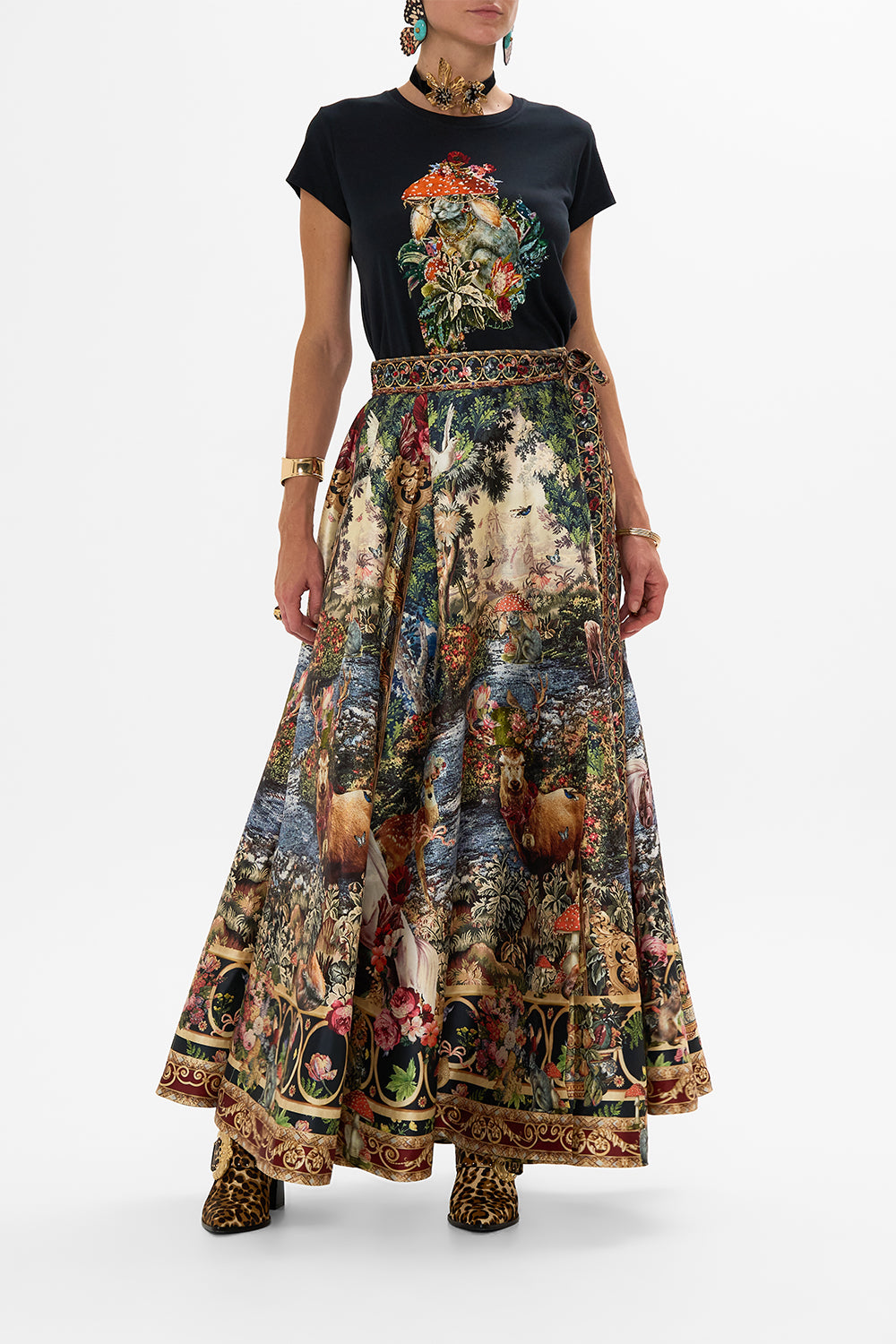 CAMILLA Floral Maxi Wrap Skirt in Tapestry Totems