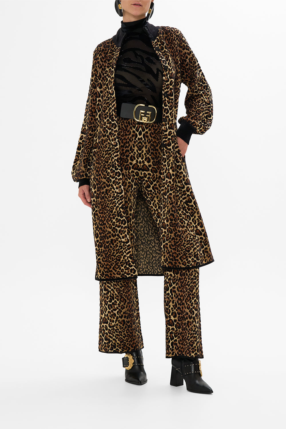 CAMILLA leopard stretch velvet animal turtleneck in Amsterglam print.