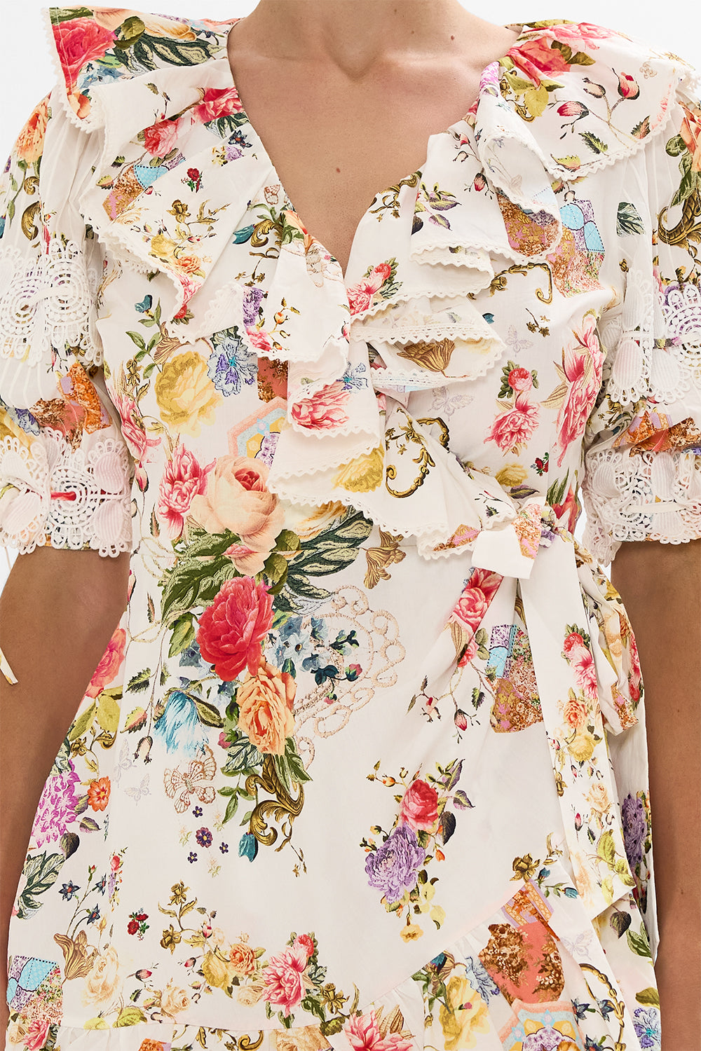 CAMILLA Floral Puff Sleeve Mini Wrap Dress in Sew Yesterday print