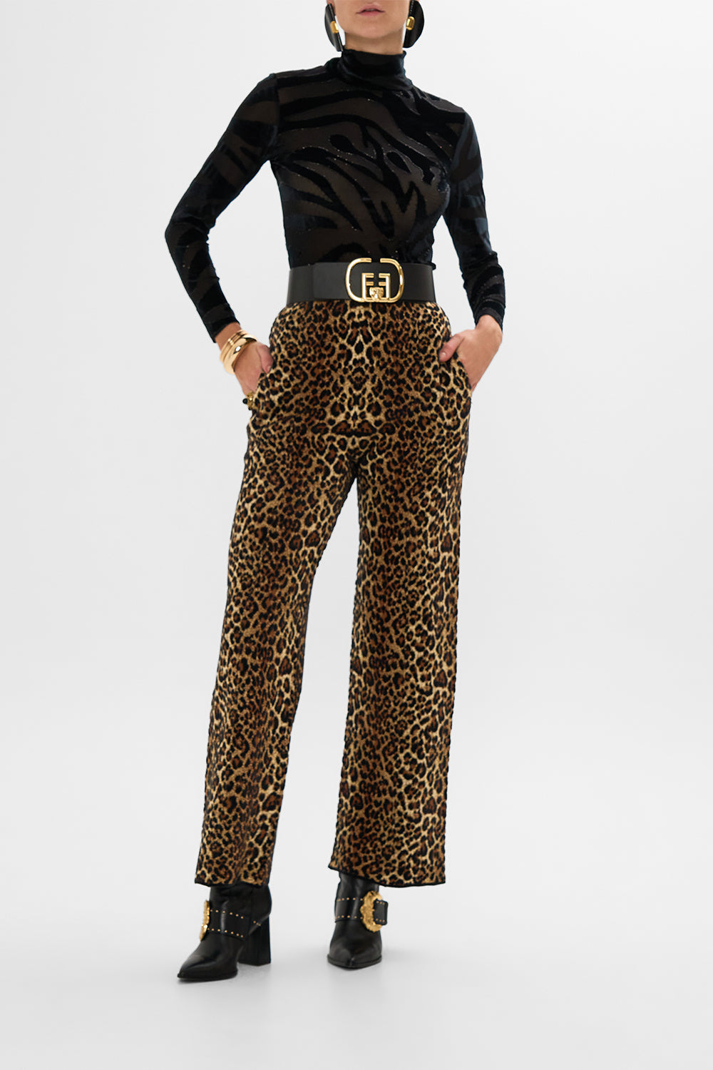 CAMILLA leopard stretch velvet animal turtleneck in Amsterglam print.