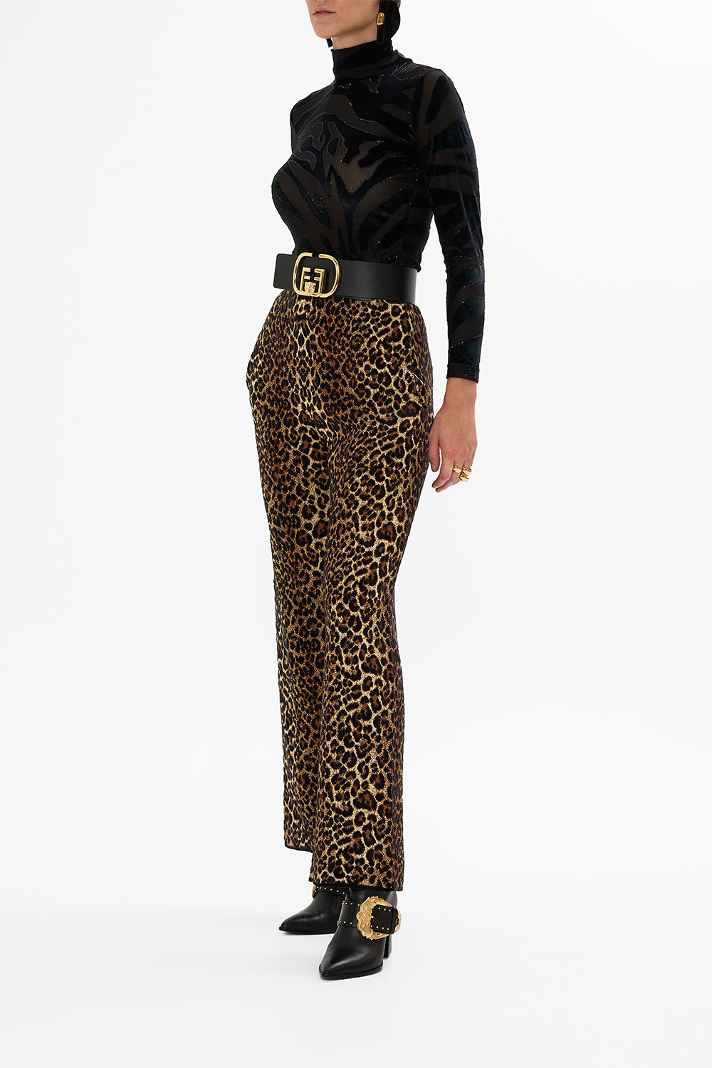 CAMILLA leopard stretch velvet animal turtleneck in Amsterglam print.