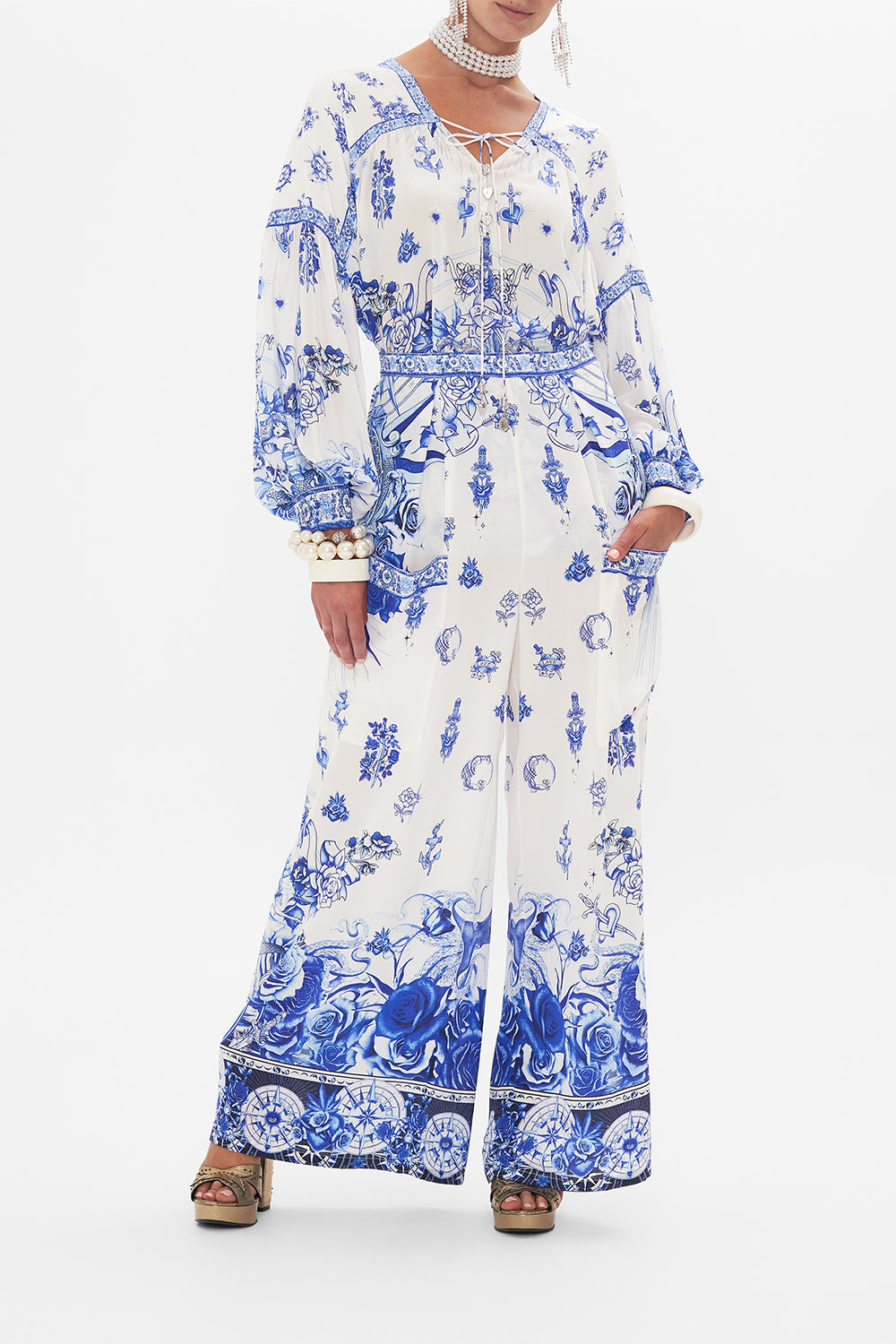 WIDE LEG TROUSER WITH FRONT POCKETS IMMORTAL INK