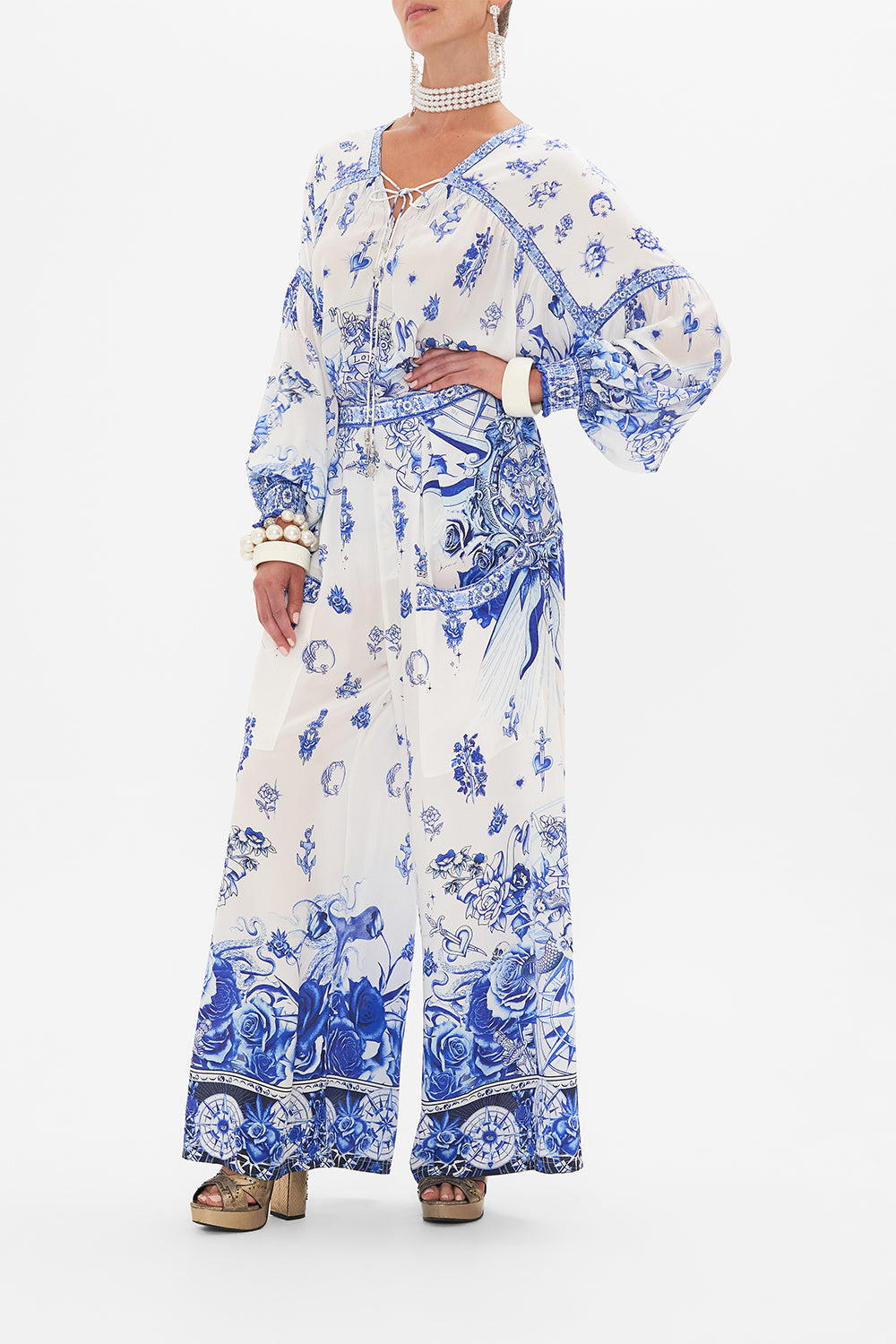 WIDE LEG TROUSER WITH FRONT POCKETS IMMORTAL INK