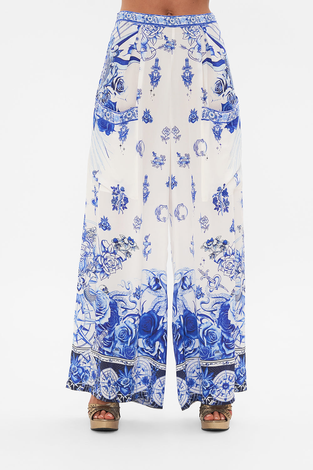 WIDE LEG TROUSER WITH FRONT POCKETS IMMORTAL INK