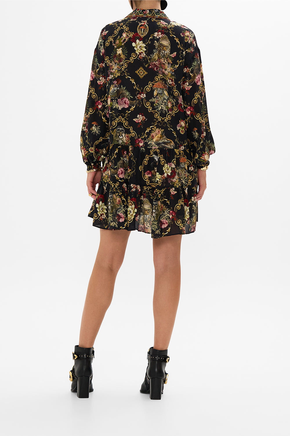 CAMILLA Black Tiered Shirt Dress in Told in the Tapestry
