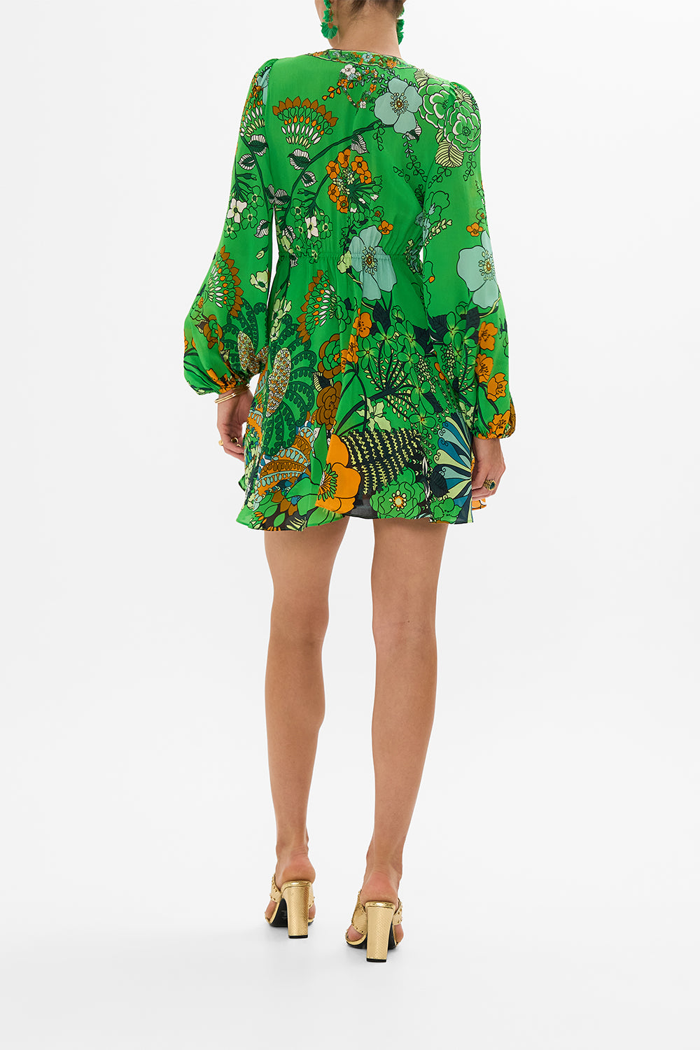 CAMILLA short wrap tie dress in Good Vibrations print.