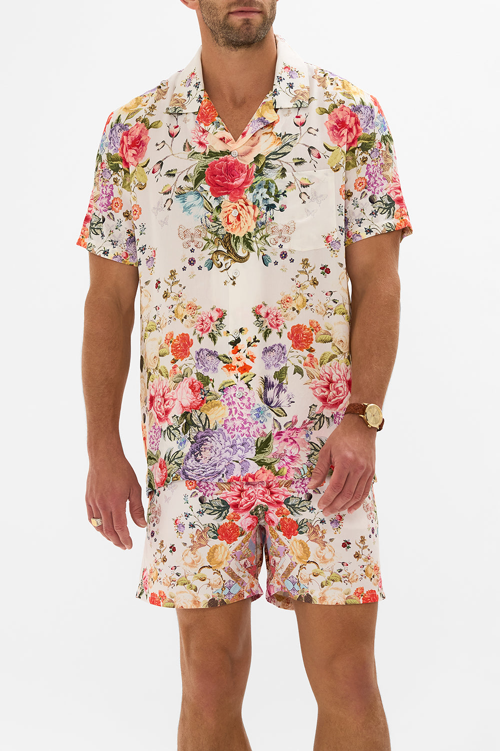 CAMILLA floral short sleeve camp collared shirt in Sew Yesterday
