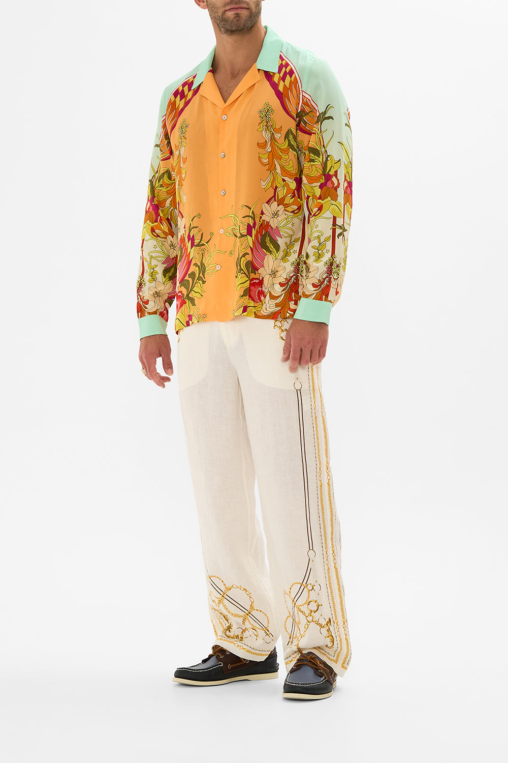 CAMILLA floral long sleeve camp collared shirt in The Flower Child Society