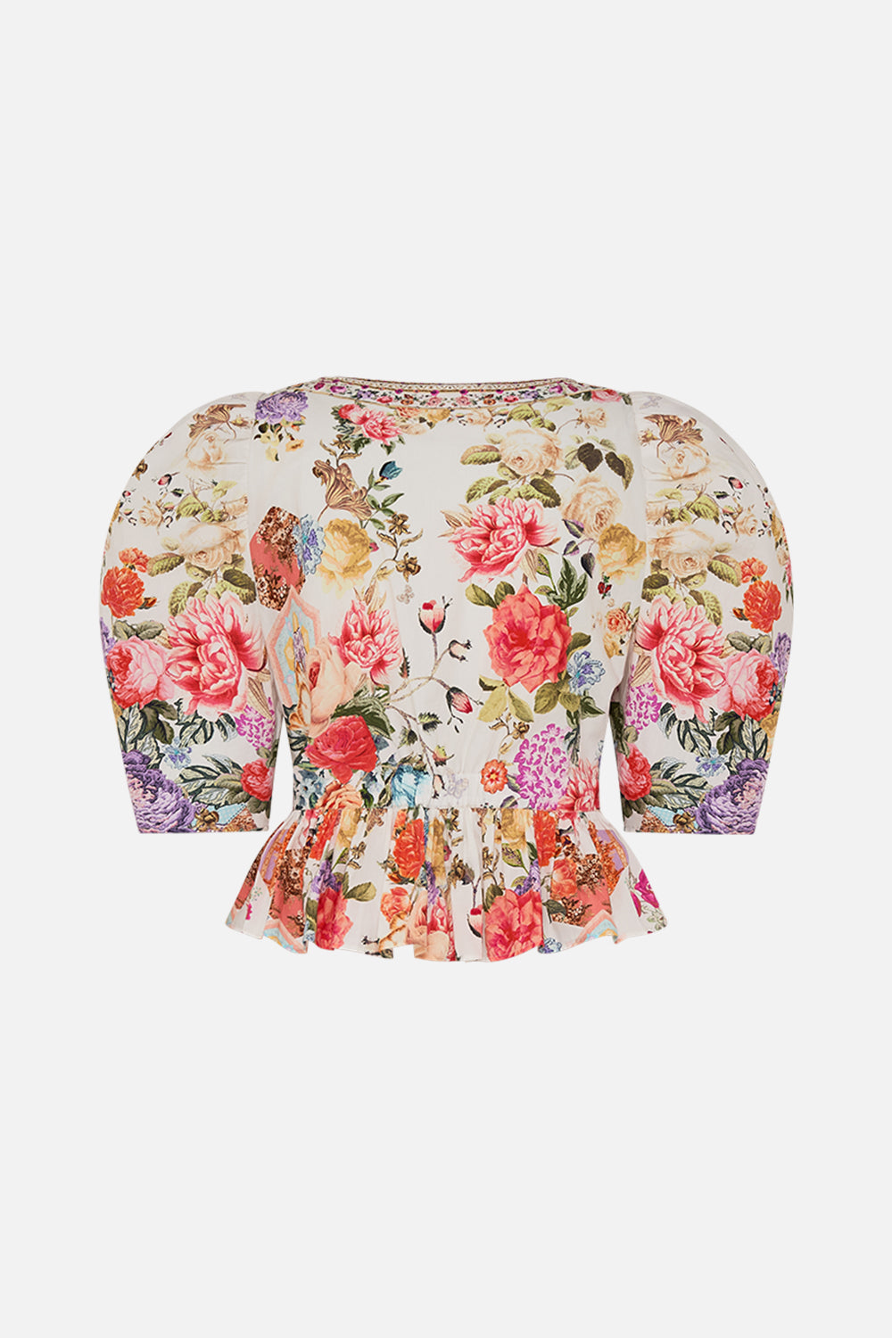 CAMILLA Floral Puff Sleeve Top with Hardware in Sew Yesterday