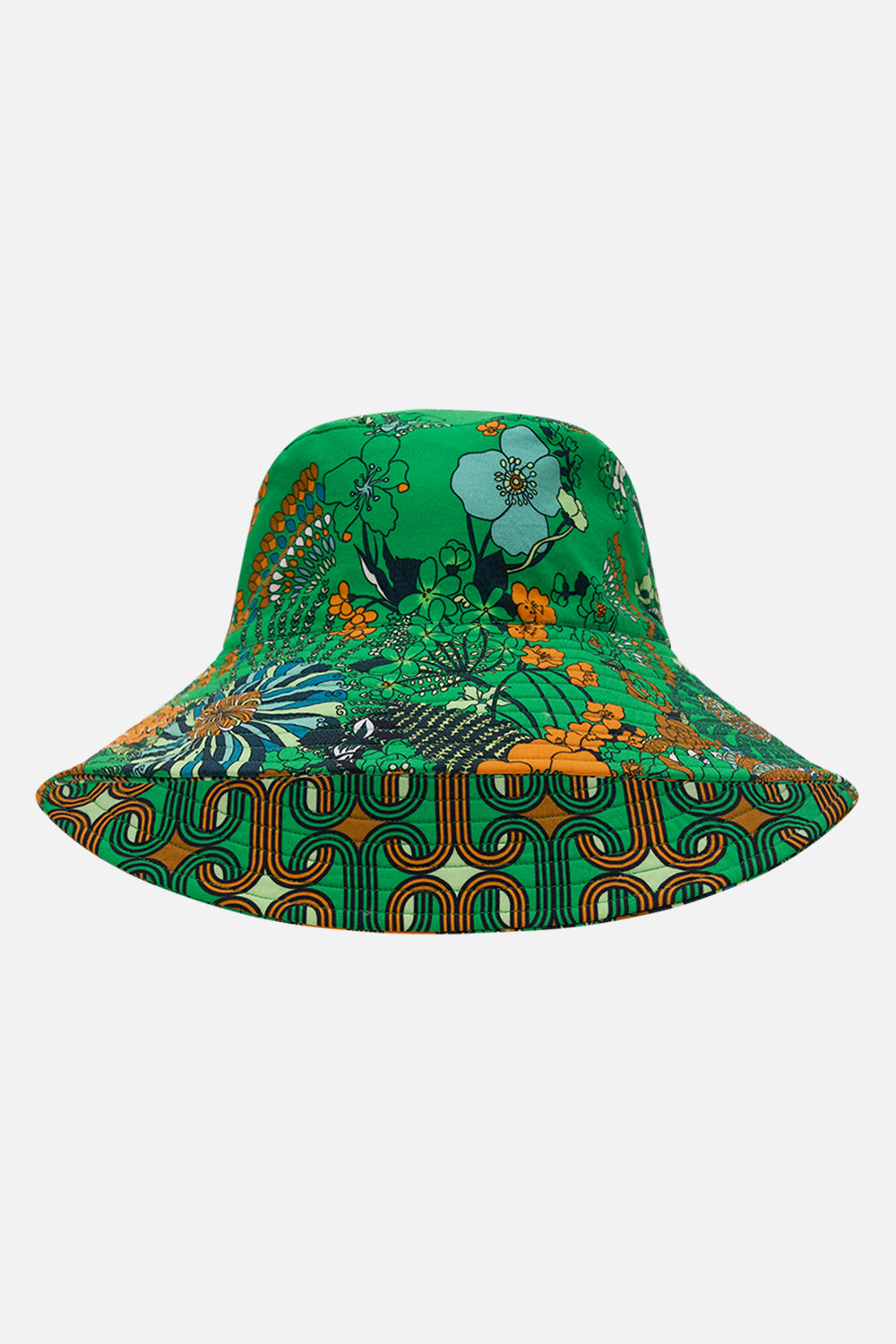 CAMILLA green reversible wide brim bucket hat in Good Vibes Generation