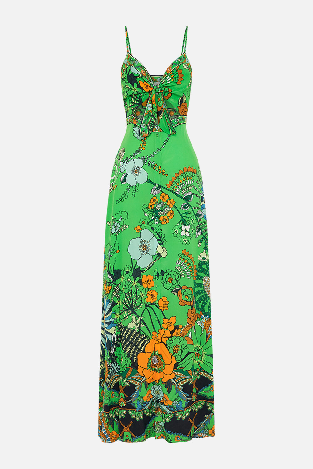 CAMILLA Green Tie Front Cut Out Maxi Dress in Good Vibes Generation