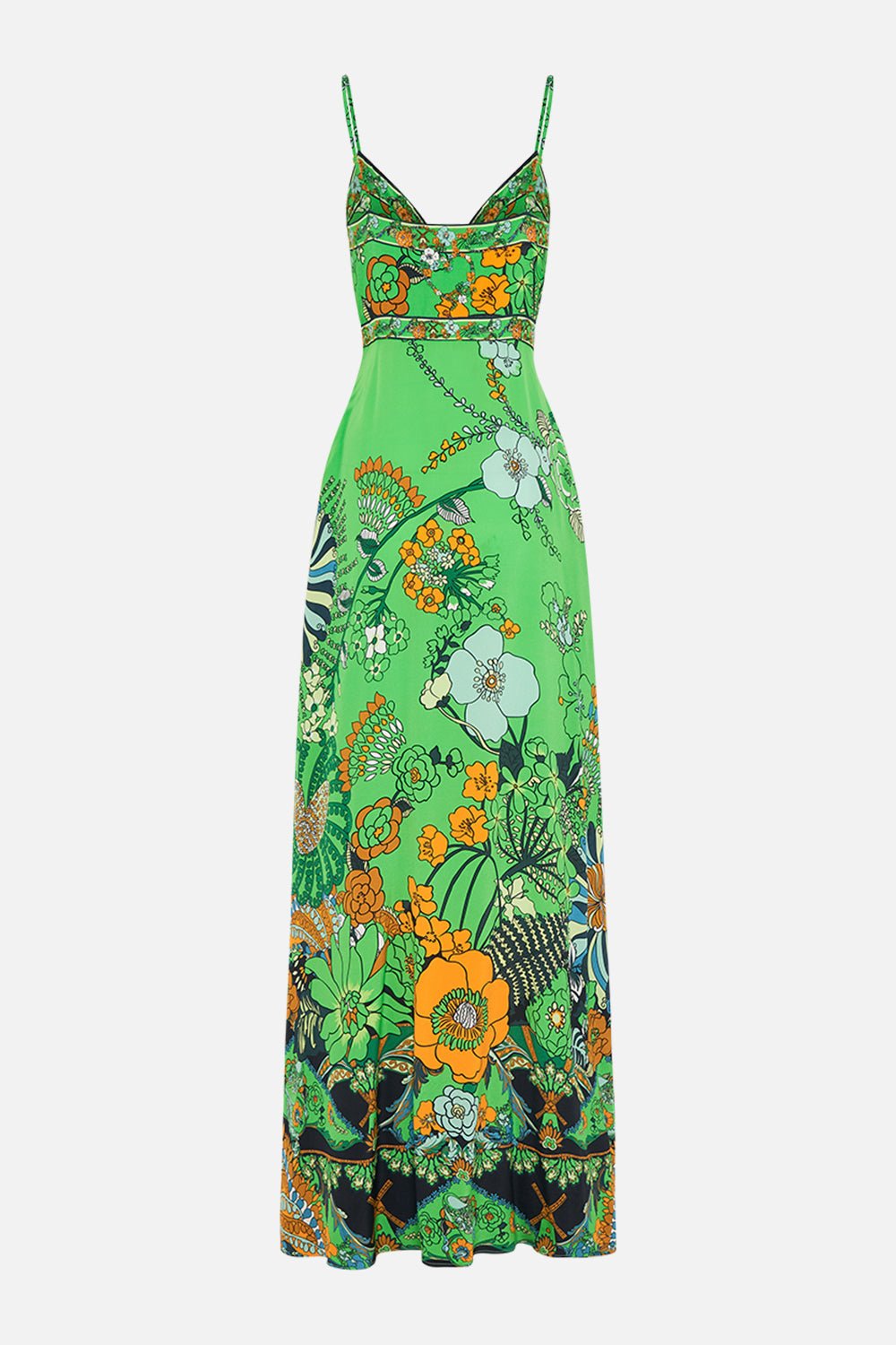 CAMILLA Green Tie Front Cut Out Maxi Dress in Good Vibes Generation