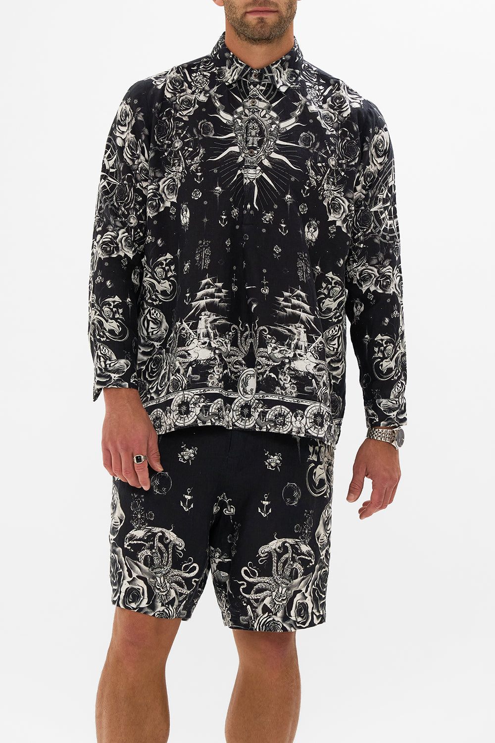 MENS HALF PLACKET TUNIC SHIRT TALES OF TATTOO