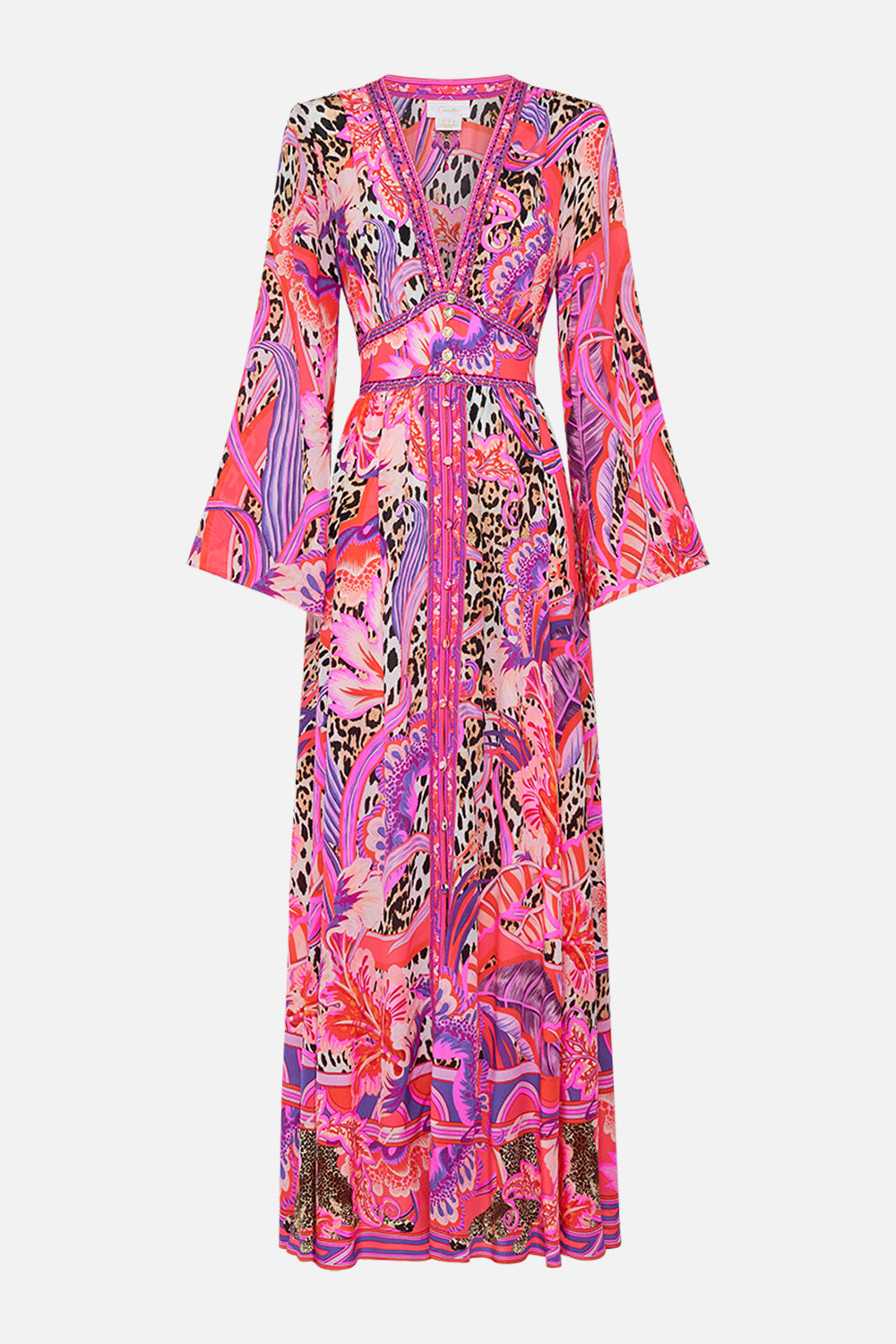 CAMILLA silk wide sleeve dress in Viola Vintage print