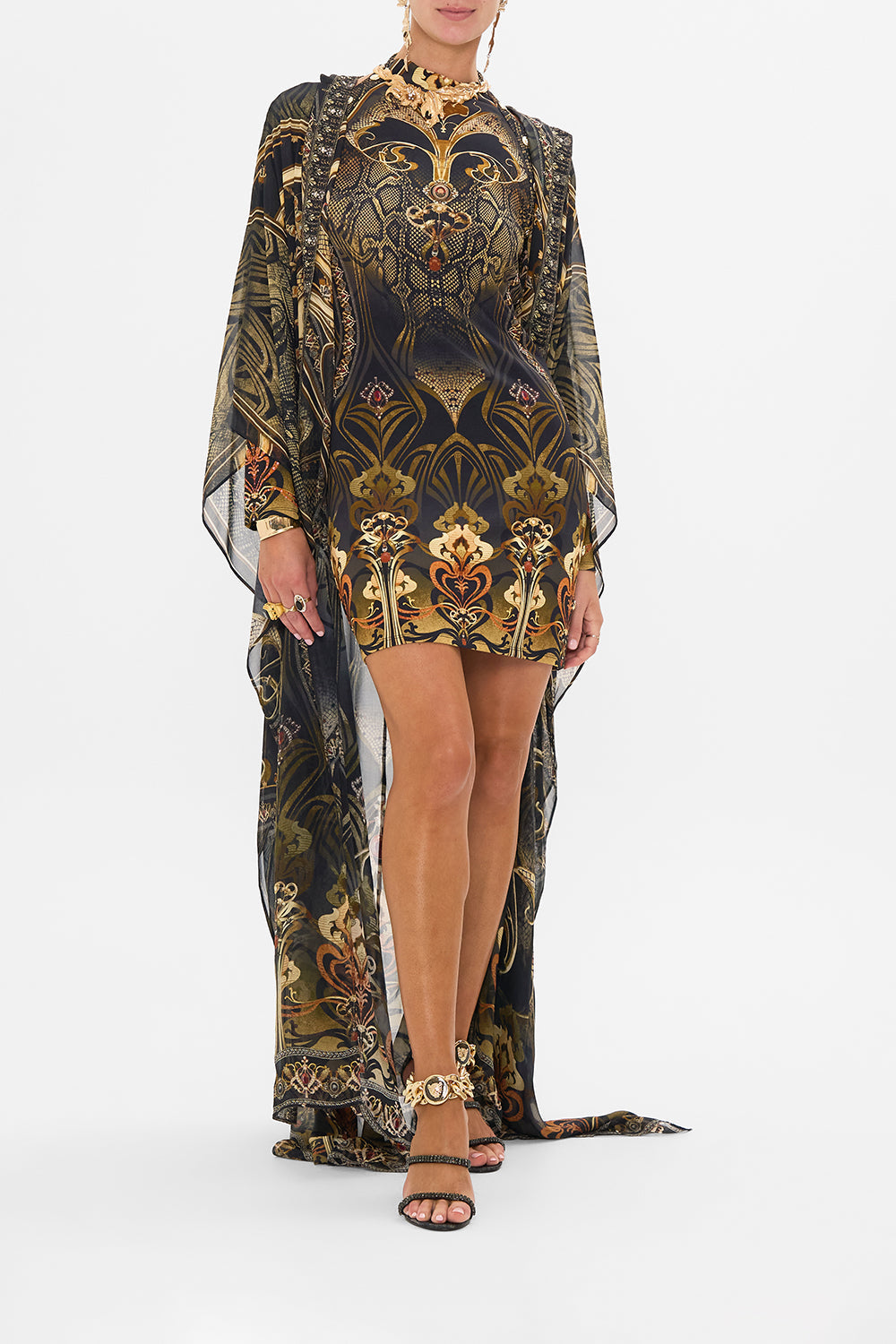 CAMILLA cut out mini dress in Nouveau Noir print