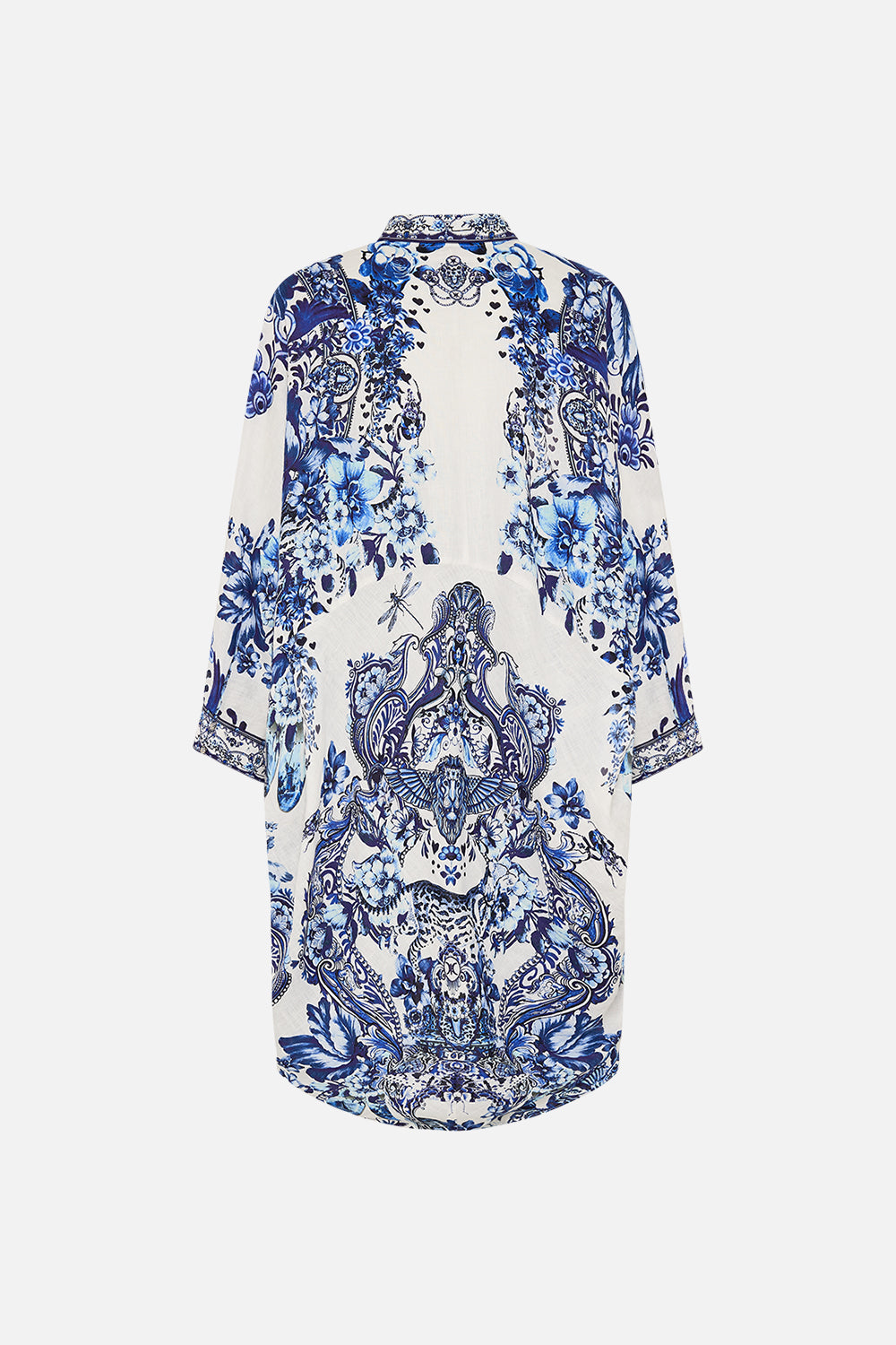 Back view of CAMILLA silk top in Glaze and Graze print