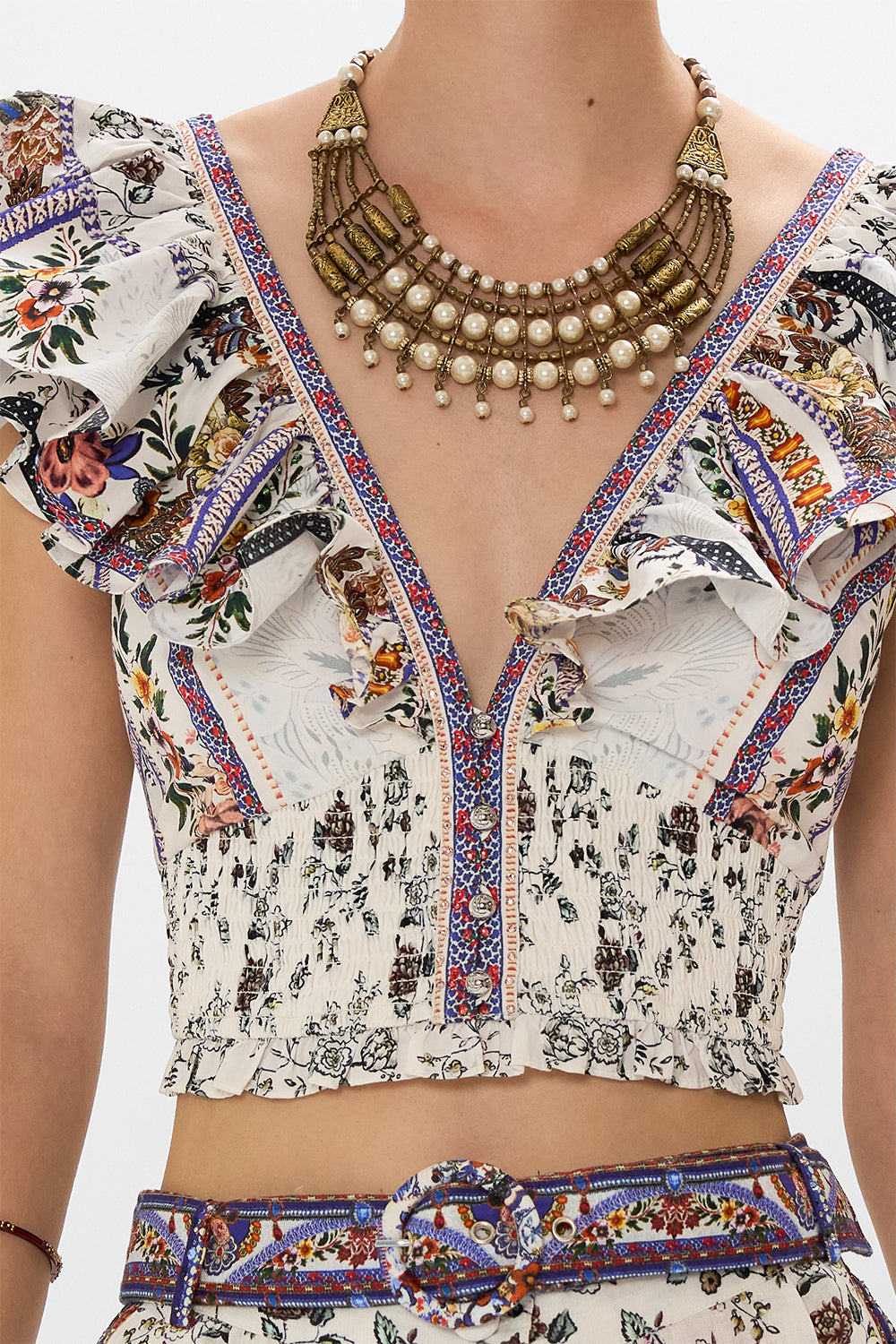 CAMILLA floral print top in My Folk Art Heart print