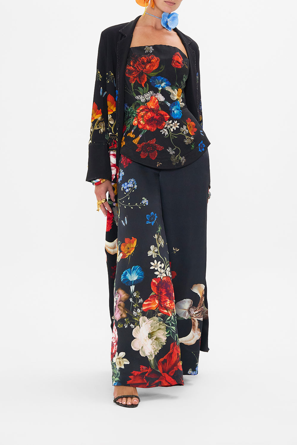 CAMILLA black floral print corset in A Still life print