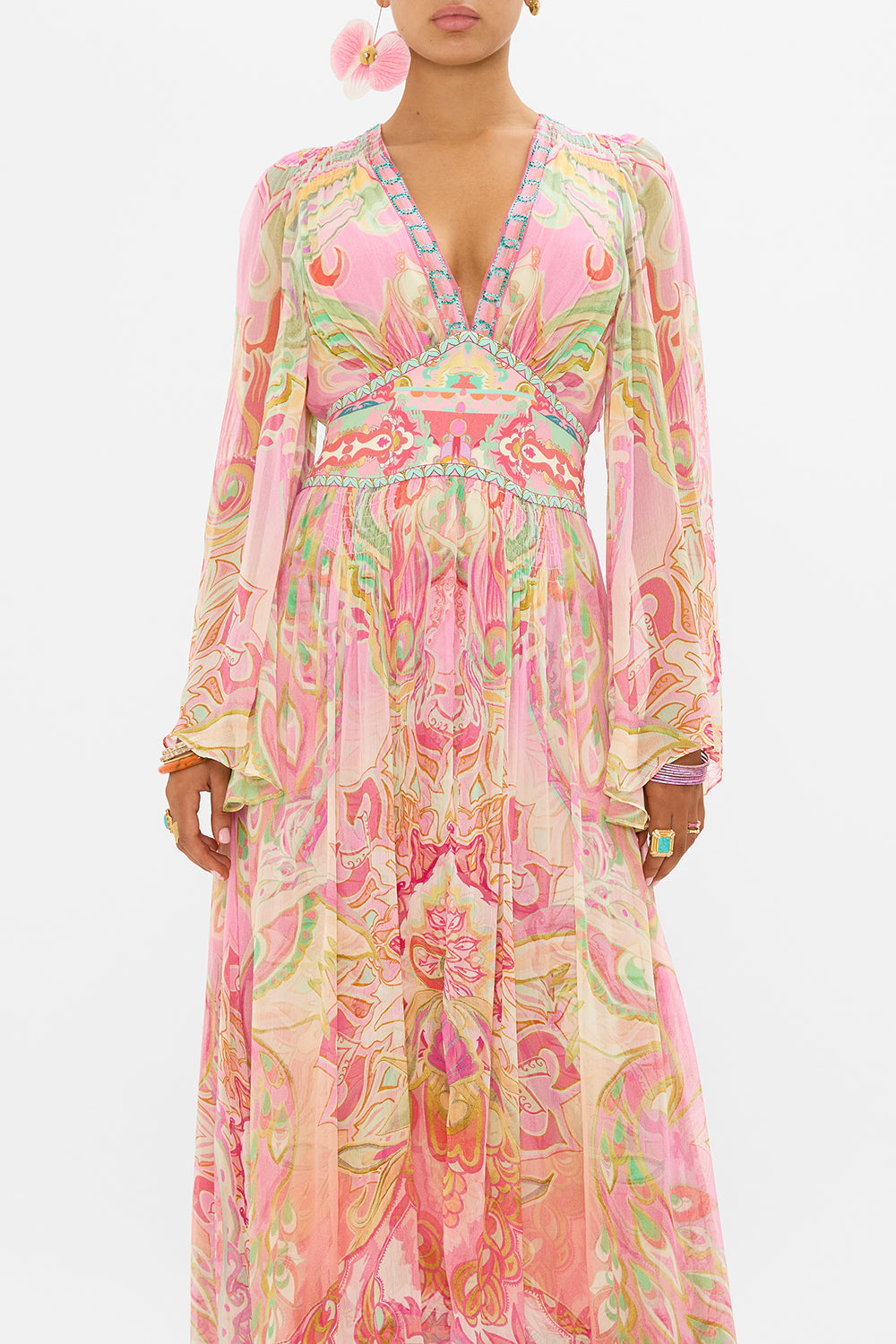 CAMILLA flared sleeve dress in Tea With Tuchinski print