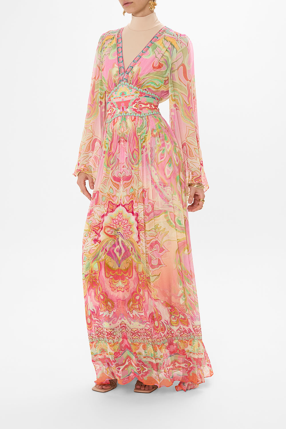 CAMILLA flared sleeve dress in Tea With Tuchinski print