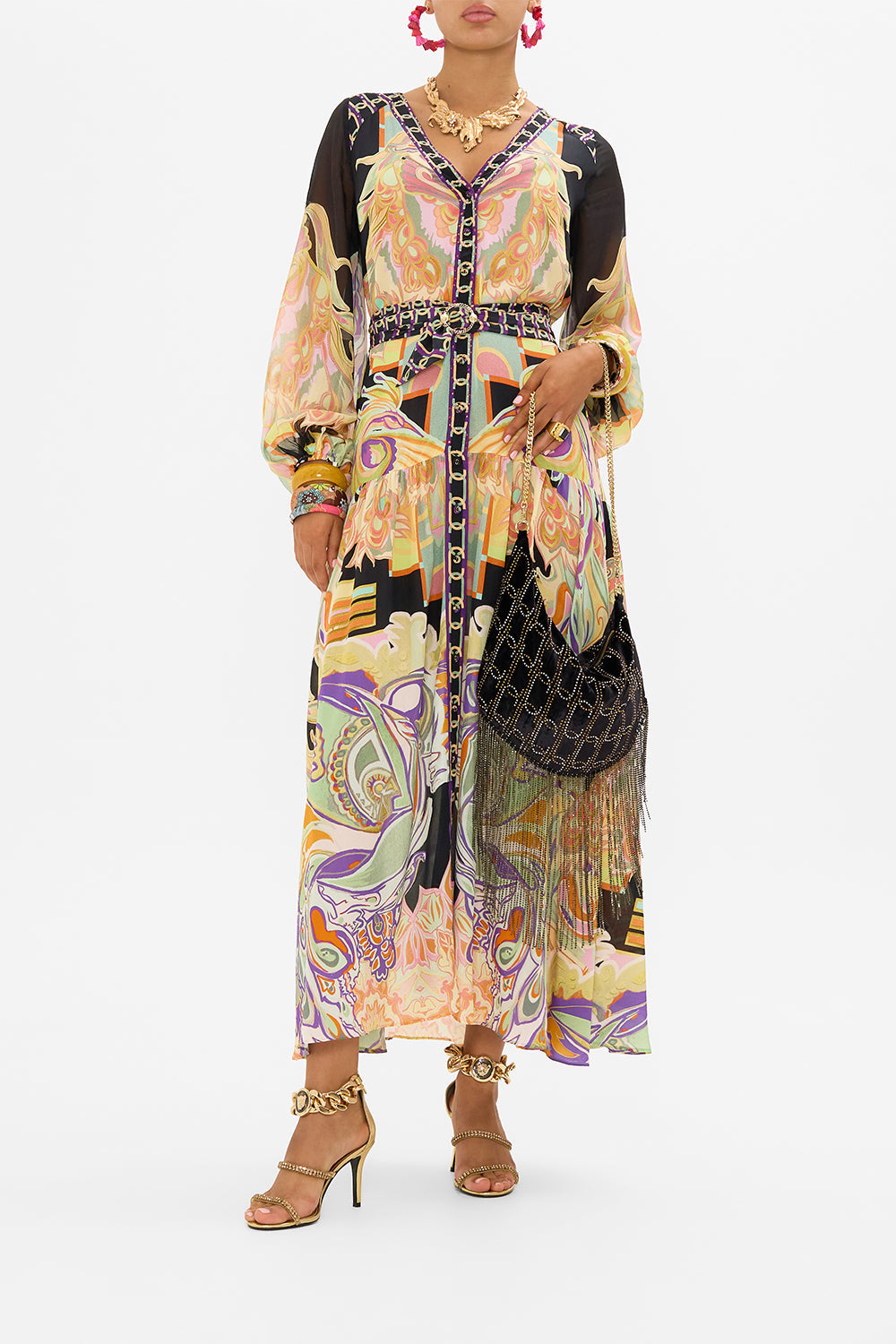 CAMILLA dress with belt in Club Cinemania print