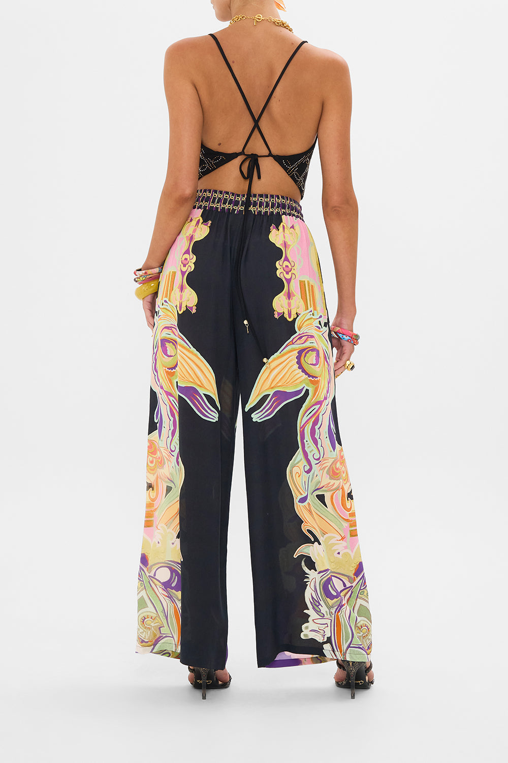 CAMILLA cowl neck jersey top in Film Diva print