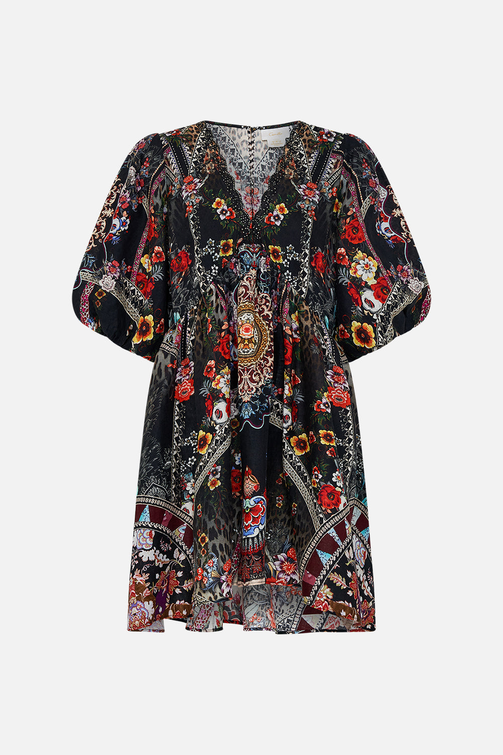 CAMILLA puff sleeve mini dress in Volendam Dolls print