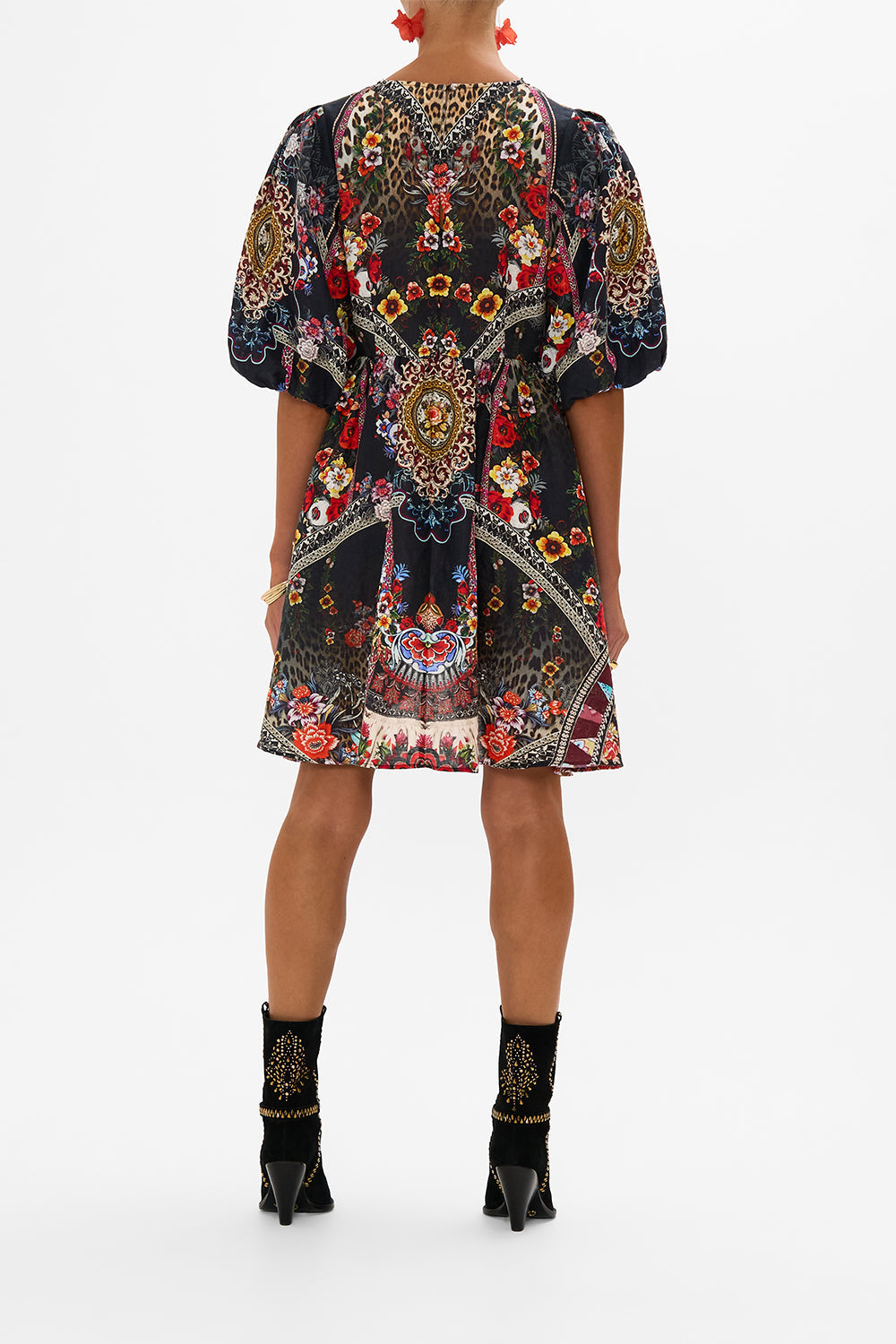 CAMILLA puff sleeve mini dress in Volendam Dolls print