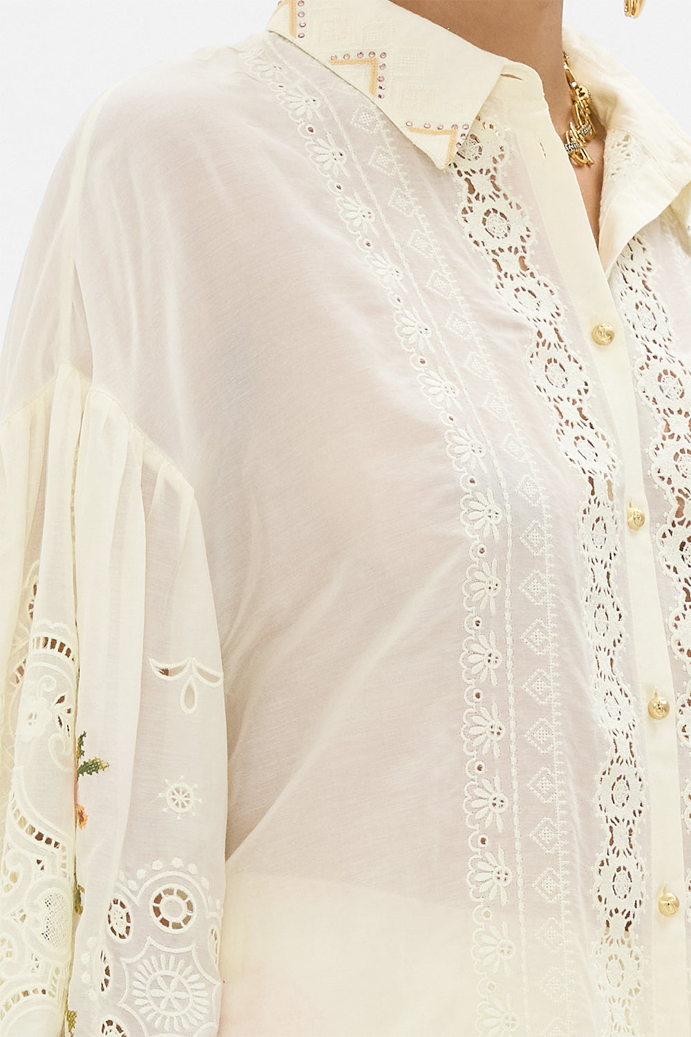CAMILLA Embroidered Balloon Sleeve Shirt Blouse in Honour of Heirlooms print