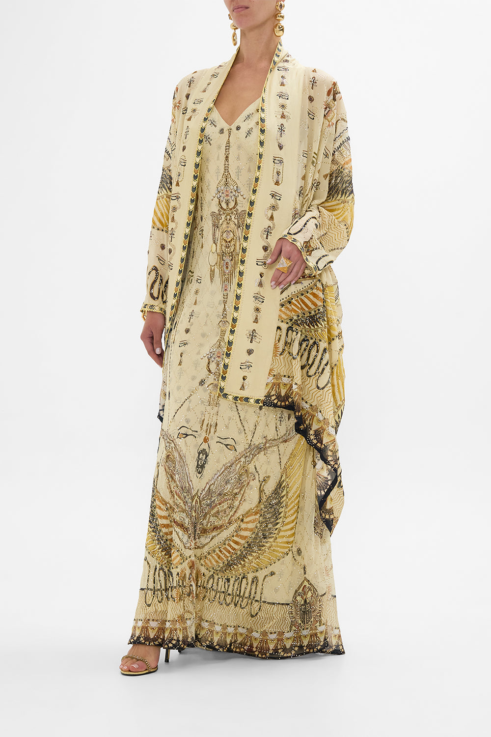 CAMILLA Gold Relaxed Cocoon Layer in Gateway to the Afterlife Print