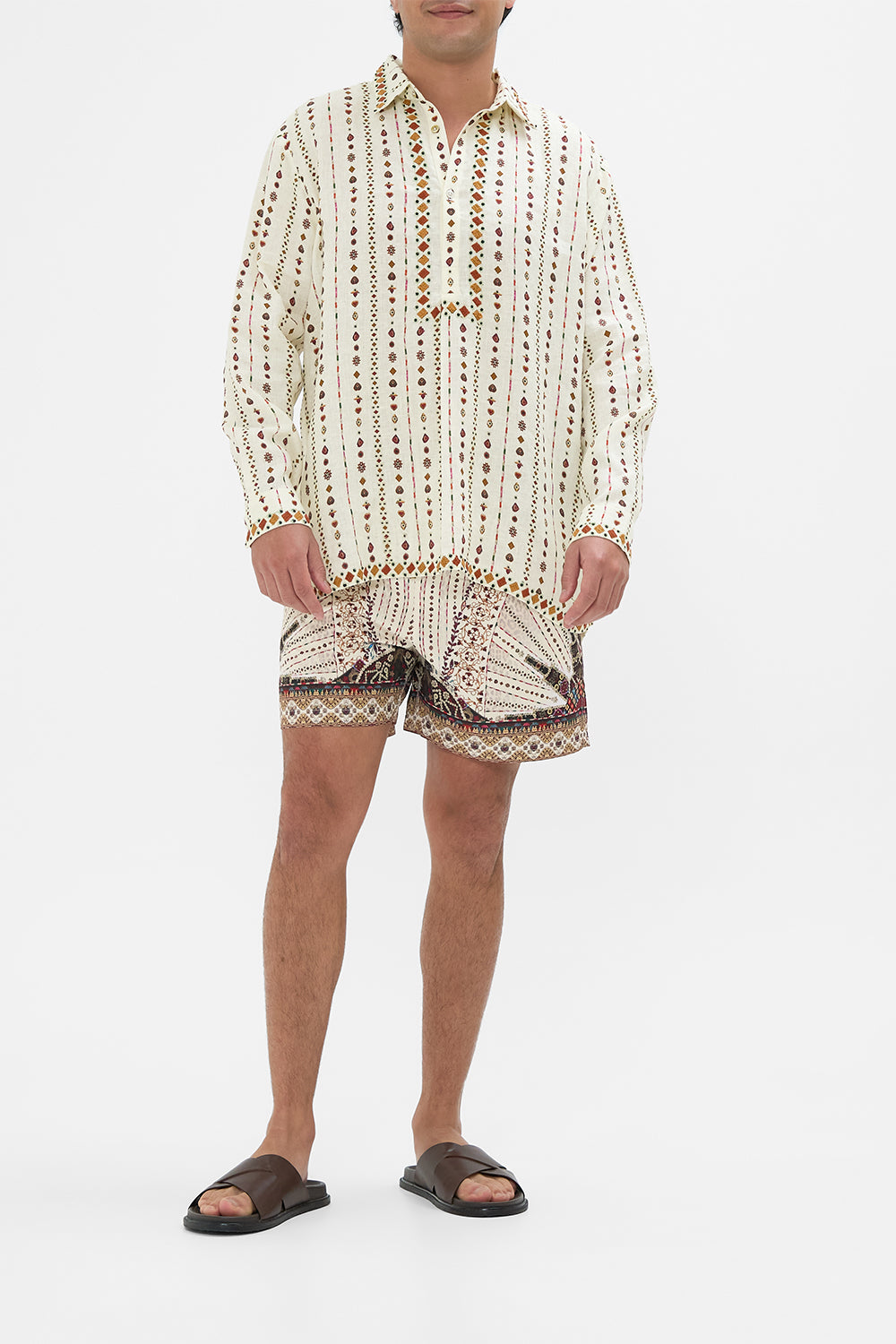 CAMILLA Half Placket Tunic Shirt in Nomad Nature Print.