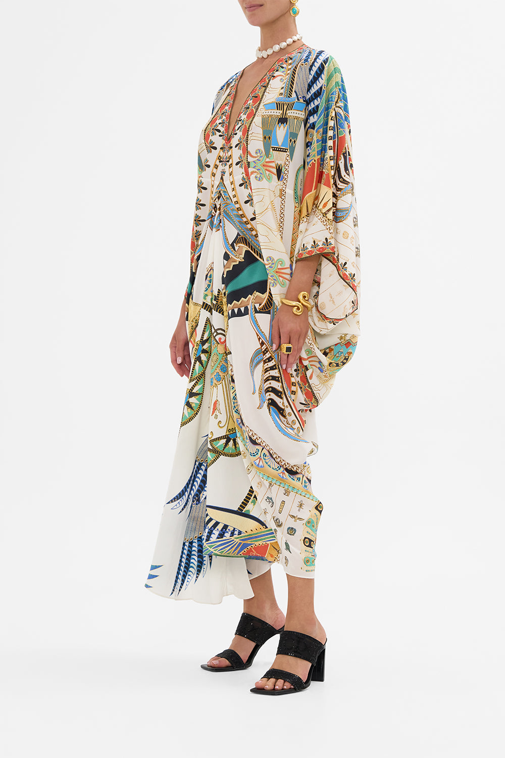 CAMILLA T-Shape Long Kaftan in Valley Of The Queens print
