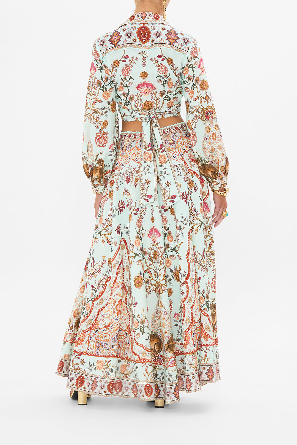 CAMILLA Cropped Wrap Shirt in Weaving Worlds print