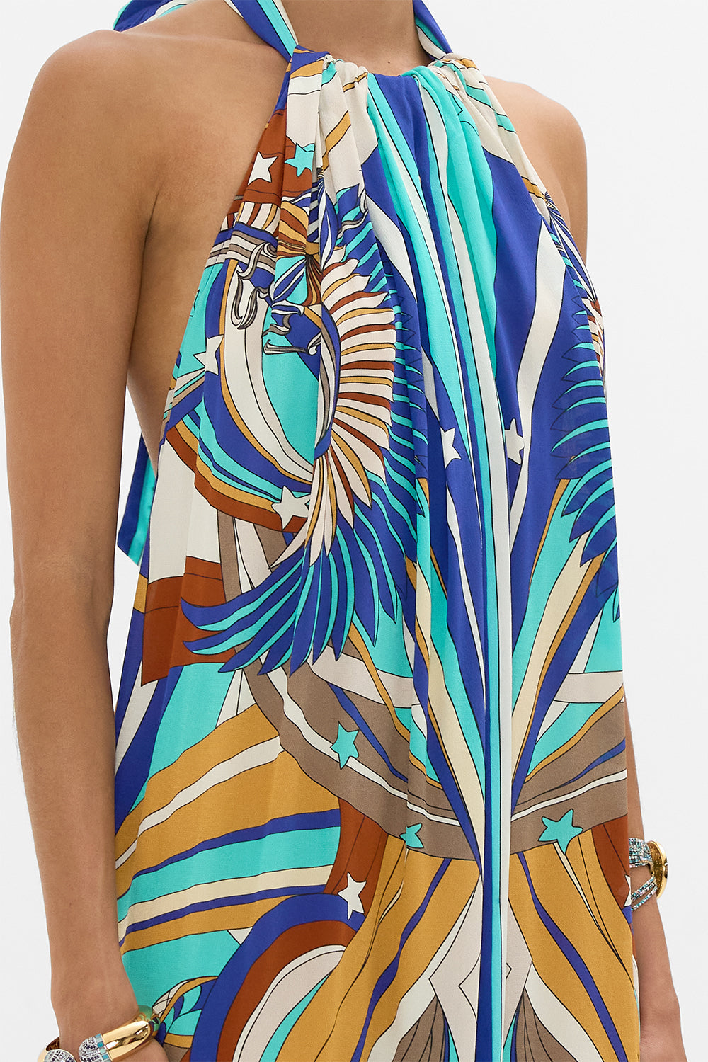 CAMILLA Button Front Opening Dress in Oasis Oracle print.