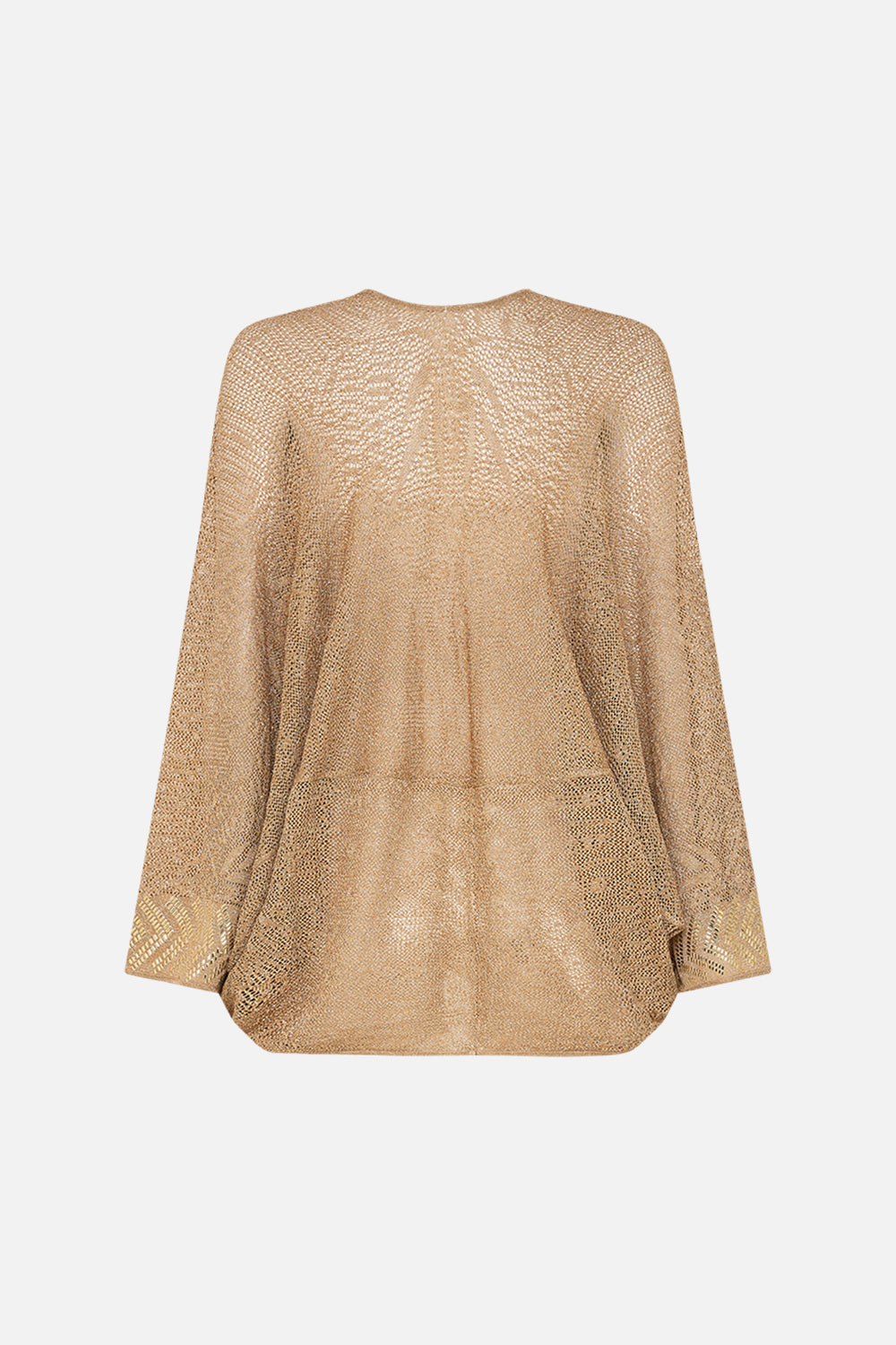 Hotel Franks by CAMILLA Gold Relaxed V-Neck Knit Pointelle Top in Valley of the Kings Print