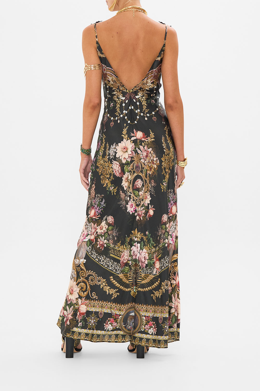 CAMILLA v neck full length bias slip in Dyansty Daze print.